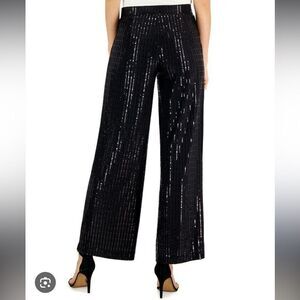 Anne Klein Linear Shine Sequin Wide Leg Pull on Pants